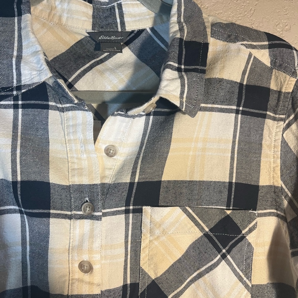 Eddie Bauer Navy and Cream Plaid Flannel Tunic